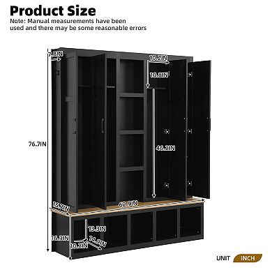 Trikiousd 4-in-1 Hall Tree Entryway Shoe Cabinet w/ Open Compartments, Mudroom Wood Grain Bench