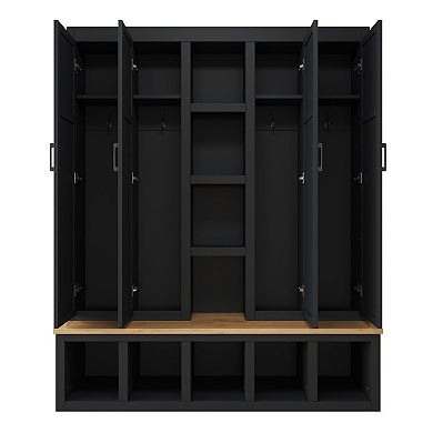 Trikiousd 4-in-1 Hall Tree Entryway Shoe Cabinet w/ Open Compartments, Mudroom Wood Grain Bench