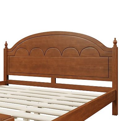 Trikiousd Arched Headboard Platform Bed Wooden Panel Bed No Box Spring Needed