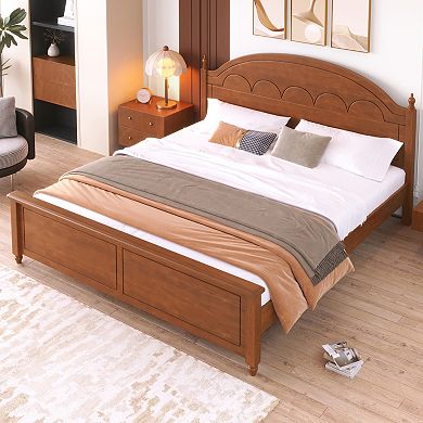 Trikiousd Arched Headboard Platform Bed Wooden Panel Bed No Box Spring Needed