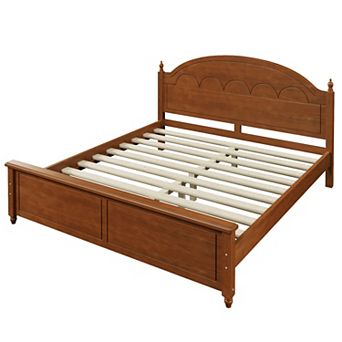 Trikiousd Arched Headboard Platform Bed Wooden Panel Bed No Box Spring Needed