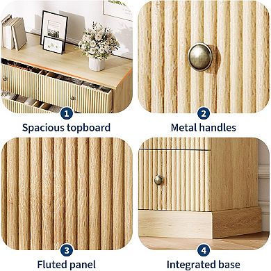 6 Drawer Dresser for Bedroom, Fluted Panel Horizontal Chest, Small Space Storage Dresser