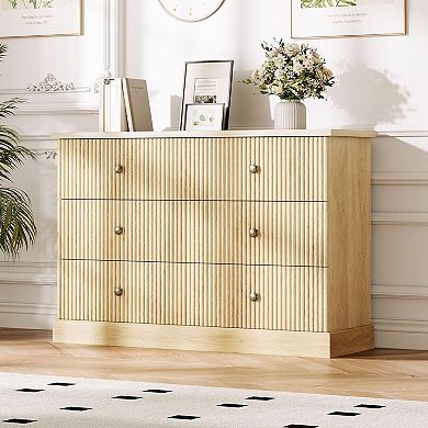 6 Drawer Dresser for Bedroom, Fluted Panel Horizontal Chest, Small Space Storage Dresser