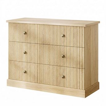 6 Drawer Dresser for Bedroom, Fluted Panel Horizontal Chest, Small Space Storage Dresser