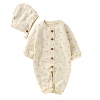 Baby Girls Eyelet Knit Romper with Bonnet