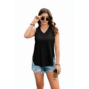 Zeagoo Women Casual Tank Top Hollow Design Sleeveless Crew Neck Loose Light Top