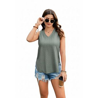 Zeagoo Women Casual Tank Top Hollow Design Sleeveless Crew Neck Loose Light Top