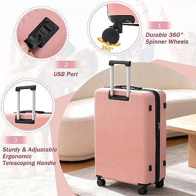 Trikiousd Hardside Luggage Set 5 Piece with Bags, USB Port, Double Spinner Wheels TSA Lock