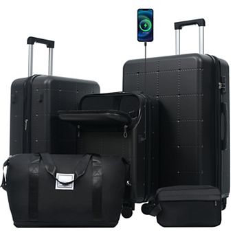 Trikiousd Hardside Luggage Set 5 pc with Bags, USB Port, Double Spinner Wheels TSA Lock