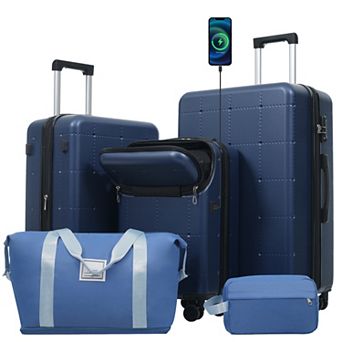 Trikiousd Hardside Luggage Set 5 pc with Bags, USB Port, Double Spinner Wheels TSA Lock