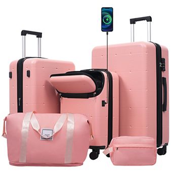 Trikiousd Hardside Luggage Set 5 pc with Bags, USB Port, Double Spinner Wheels TSA Lock