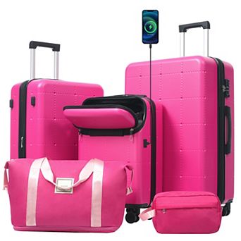 Trikiousd Hardside Luggage Set 5 pc with Bags, USB Port, Double Spinner Wheels TSA Lock