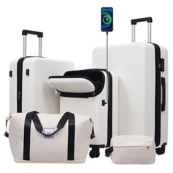 Trikiousd Hardside Luggage Set 5 pc with Bags, USB Port, Double Spinner Wheels TSA Lock