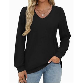 Zeagoo Women Fall Tops Long Sleeve Tunics Casual Dressy Blouse V Neck T Shirts Outfit Trendy