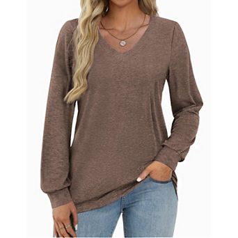 Zeagoo Women Fall Tops Long Sleeve Tunics Casual Dressy Blouse V Neck T Shirts Outfit Trendy