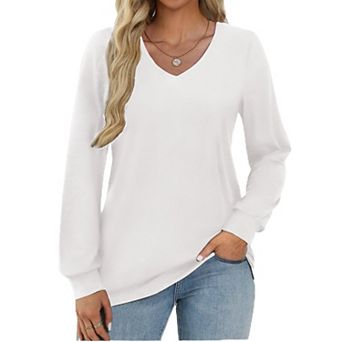 Zeagoo Women Fall Tops Long Sleeve Tunics Casual Dressy Blouse V Neck T Shirts Outfit Trendy