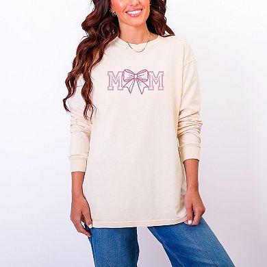 Coquette Bow Mom - Women's Garment Dyed Long Sleeve Graphic T-Shirt