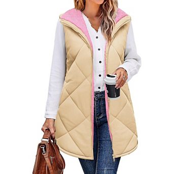 Zeagoo Women's Reversible Puffer Vest Coat Sleeveless Sherpa Fleece Zip Up Warm Winter Jacket