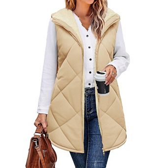 Zeagoo Women's Reversible Puffer Vest Coat Sleeveless Sherpa Fleece Zip Up Warm Winter Jacket