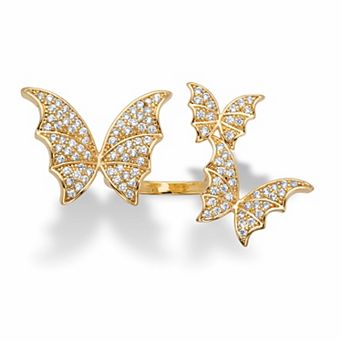 Round Crystal Goldtone Adjustable Butterfly Ring