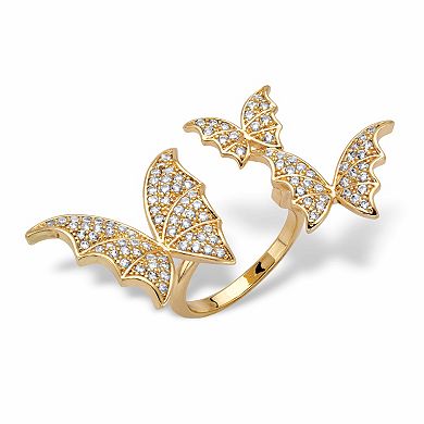 Round Crystal Goldtone Adjustable Butterfly Ring