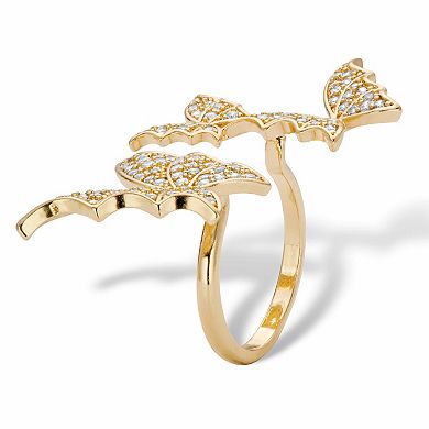 Round Crystal Goldtone Adjustable Butterfly Ring