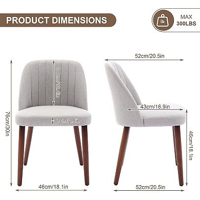 Modern Dining Chairs Set of 2, Upholstered Fabric Side Chairs with Padded Seat and Sturdy Wood Legs