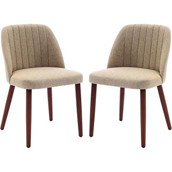 Modern Dining Chairs Set of 2, Upholstered Fabric Side Chairs with Padded Seat and Sturdy Wood Legs