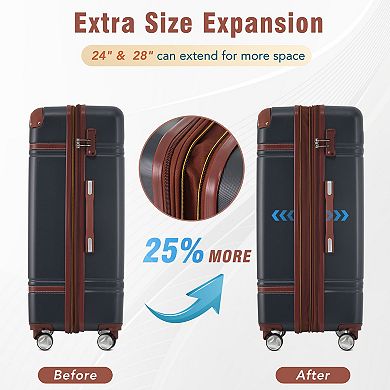 Trikiousd Hardshell Luggage Sets 3 Pcs 20"+28" Luggages&Cosmetic Case Spinner Suitcase with TSA Lock