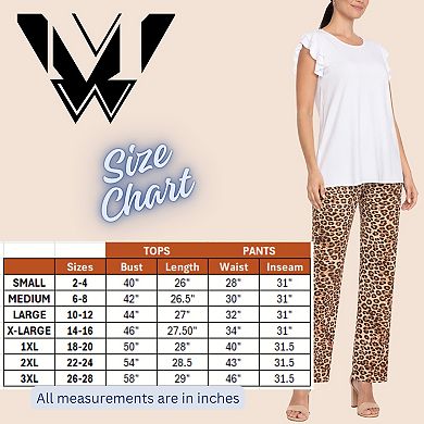 Plus Size Ruffle Sleeve Top & Printed Pant Set