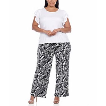 Plus Size Ruffle Sleeve Top & Printed Pant Set
