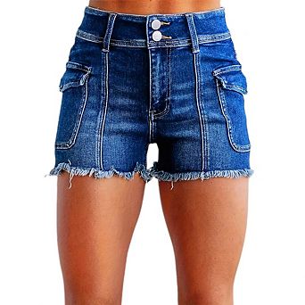 Jean Shorts for Women Summer High Waisted Stretchy Casual Denim Shorts Ripped Frayed Hem