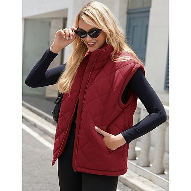 Zeagoo Women's Puffer Vest, Stand Collar Zipper Lightweight Sleeveless Padded Jacket with Pockets