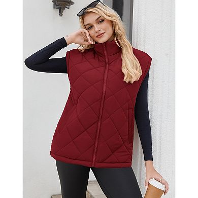 Zeagoo Women's Puffer Vest, Stand Collar Zipper Lightweight Sleeveless Padded Jacket with Pockets