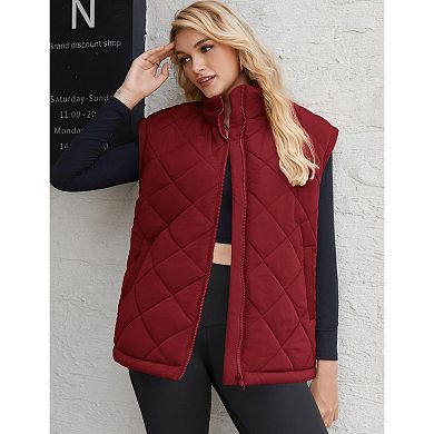 Zeagoo Women's Puffer Vest, Stand Collar Zipper Lightweight Sleeveless Padded Jacket with Pockets