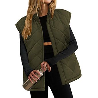 Zeagoo Women's Puffer Vest, Stand Collar Zipper Lightweight Sleeveless Padded Jacket with Pockets