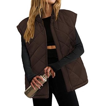 Zeagoo Women's Puffer Vest, Stand Collar Zipper Lightweight Sleeveless Padded Jacket with Pockets