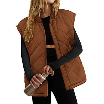 Zeagoo Women's Puffer Vest, Stand Collar Zipper Lightweight Sleeveless Padded Jacket with Pockets
