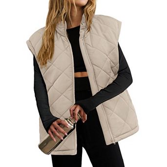 Zeagoo Women's Puffer Vest, Stand Collar Zipper Lightweight Sleeveless Padded Jacket with Pockets