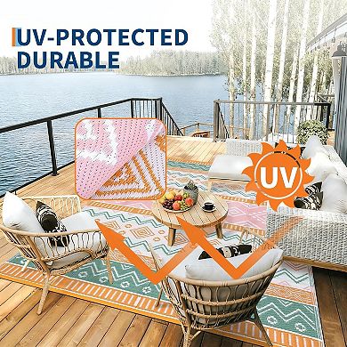 ANIXOL Reversible Boho Outdoor Rug - Weatherproof, Durable Polypropylene, Chic Design