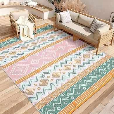 ANIXOL Reversible Boho Outdoor Rug - Weatherproof, Durable Polypropylene, Chic Design