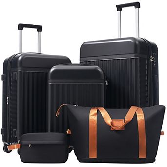 Trikiousd Luggage Set 5 pc Hardside Carry on Suitcase with Travel Bags Spinner Wheels TSA Lock