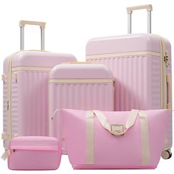 Trikiousd Luggage Set 5 pc Hardside Carry on Suitcase with Travel Bags Spinner Wheels TSA Lock
