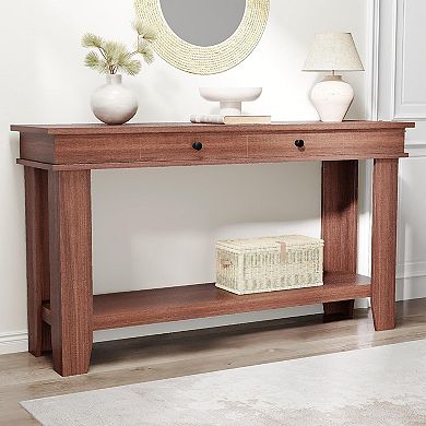 54" Farmhouse Console Table with Drawers & Open Shelf, Entryway Sofa Table for Hallway, Living Room