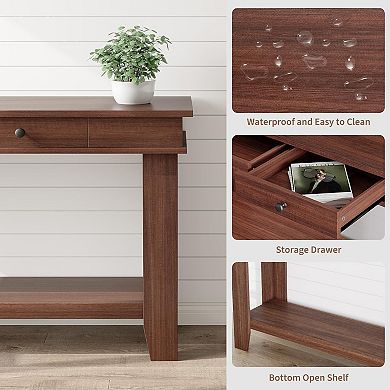 54" Farmhouse Console Table with Drawers & Open Shelf, Entryway Sofa Table for Hallway, Living Room