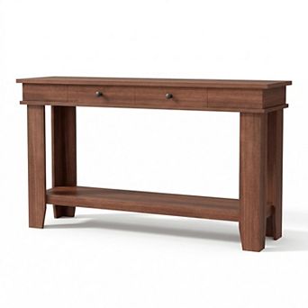 54" Farmhouse Console Table with Drawers & Open Shelf, Entryway Sofa Table for Hallway, Living Room