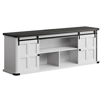 70" Farmhouse TV Stand, Storage Cabinets with Sliding Barn Door, Rustic TV Stands for Living Room