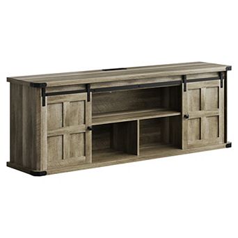 70" Farmhouse TV Stand, Storage Cabinets with Sliding Barn Door, Rustic TV Stands for Living Room