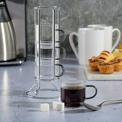 Gibson Home 4-Piece Glass Espresso Set W/Rack