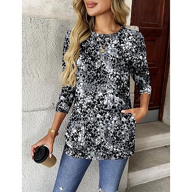 Zeagoo Women's Crew Neck Floral Print Boho Blouses Business Casual Work Tunics